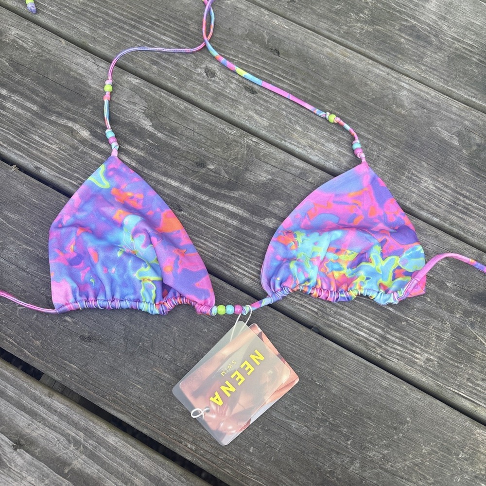 NWT Neena Triangle Bikini String Top Large Batch A Purple Print